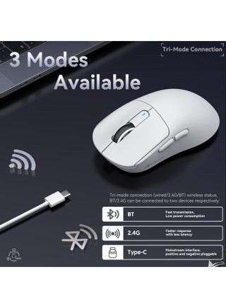 ماوس ألعاب هجوم القرش X3MAX خفيف الوزن للغاية 49 جرام مستشعر بيكسارت PAW3950 بلوتوث / 2.4G لاسلكي سلكي 6 DPI قابلة للتعديل حتى 42000 بطارية 200 ساعة مكتب لويندوز 11 Xbox PS Mac ابيض - view 3